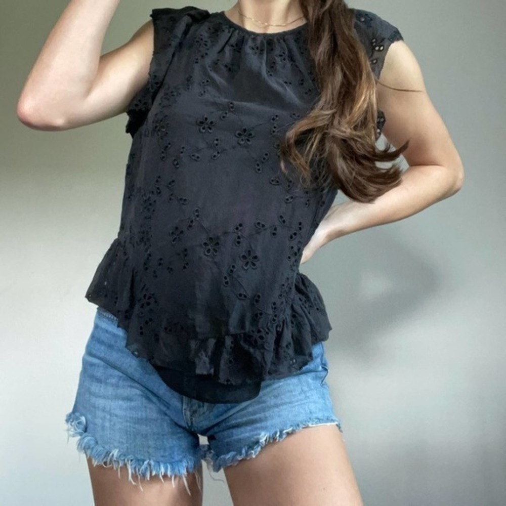 Joie 100% Silk Black Broderie Anglaise Tank Blouse